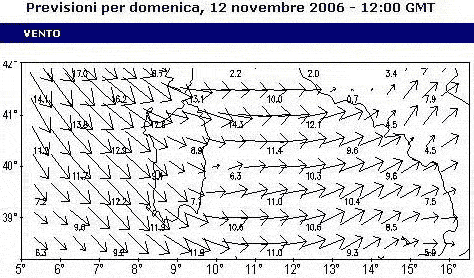 previsione del vento per 12 11 2006 meteoam