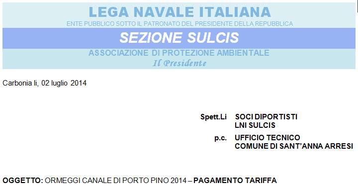 intestazione comunicazione presidente