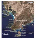 Link ai nomi di spiagge e cale di Porto Pino e zona sino a Capo Teulada sulla foto satellitare Google Earth